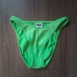 Vintage 80 Neon Green Electric Beach Jantzen Bikini Swimsuit Bottom High Cut USA